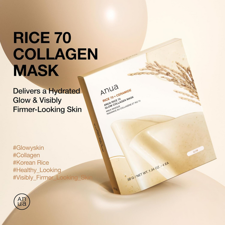Anua Rice 70 Glow Collagen Mask 4Pc Pack