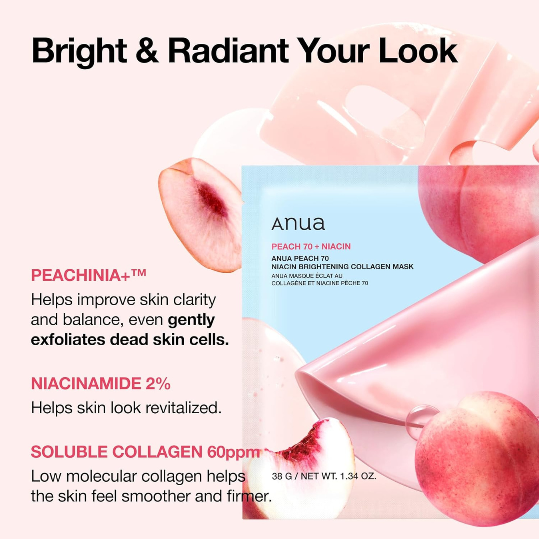 Anua Peach 70 Niacin Brightening Collagen Mask 4Pc Pack