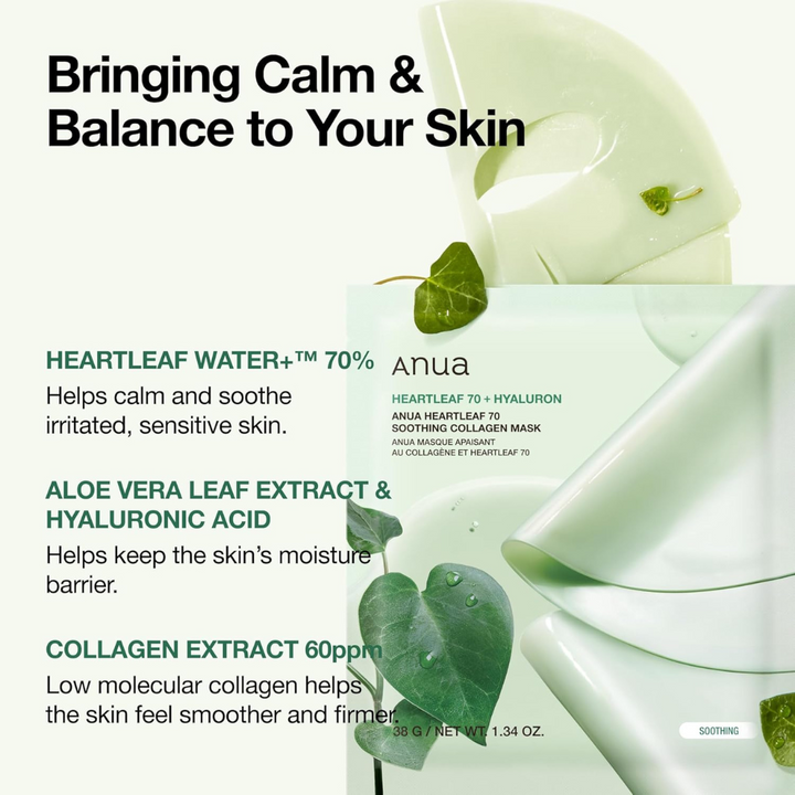 Anua Heartleaf 70 Soothing Collagen Mask 4pc Pack