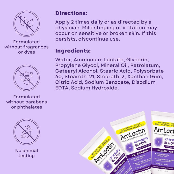 AmLactin KP Bumps Be Gone Cream with 15% Lactic Acid AHA 85gm