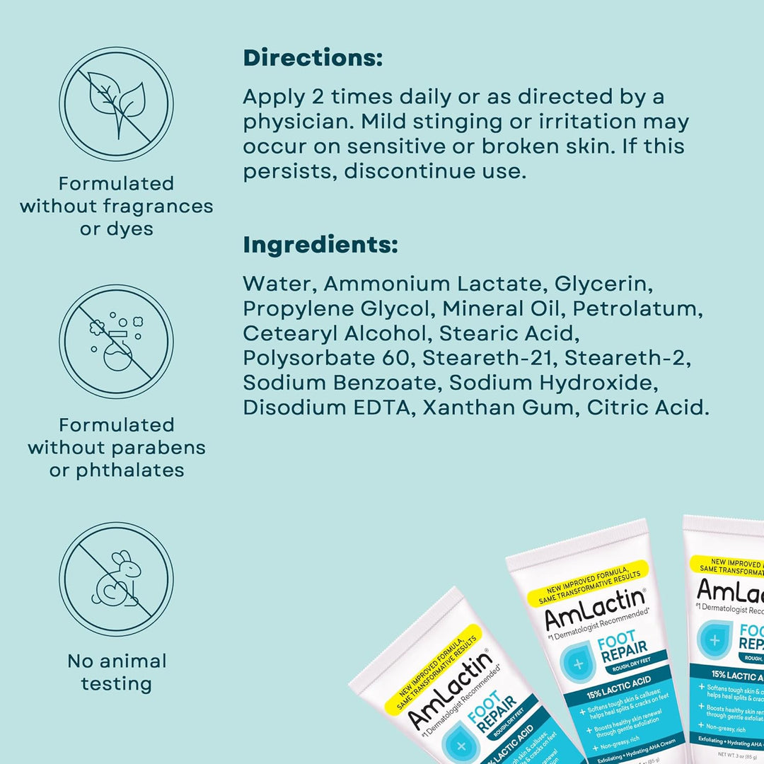 AmLactin Foot Repair Cream with 15% Lactic Acid AHA 85gm
