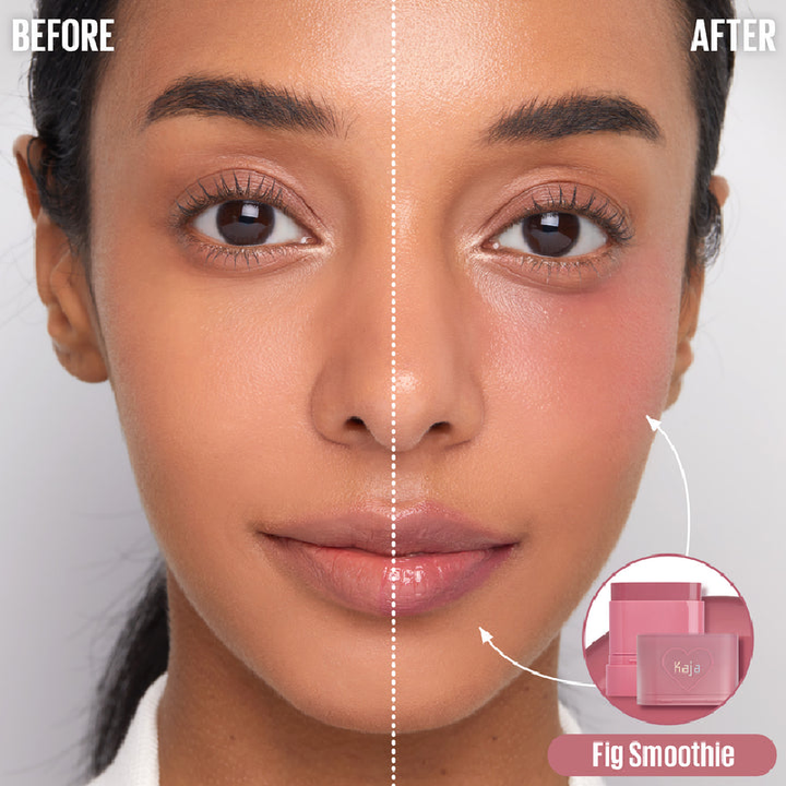 KAJA DEWY BAR Cheek & Lip Multi Balm - Fig Smoothie before and after