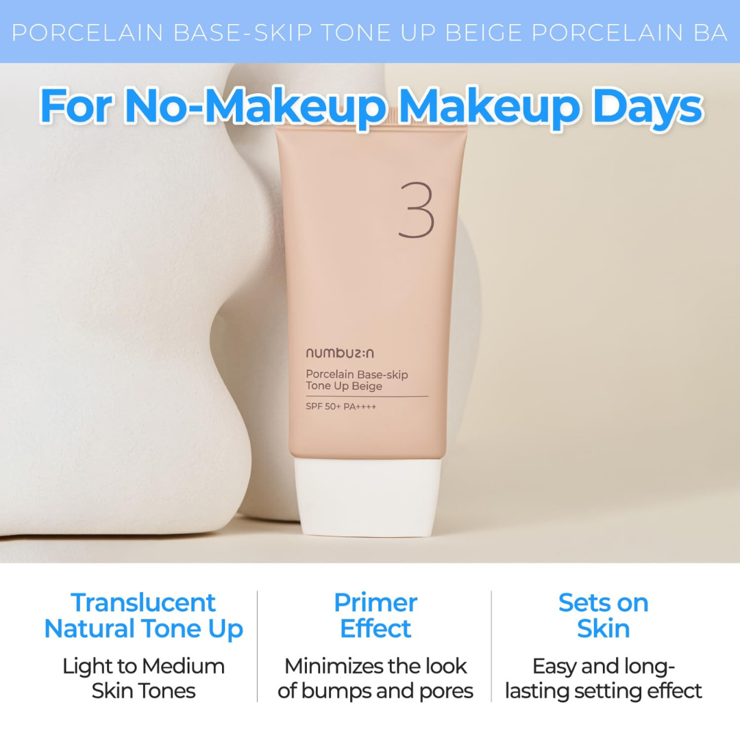 Numbuzin No.3 Porcelain Base-skip Tone Up Beige 50ml what it deos