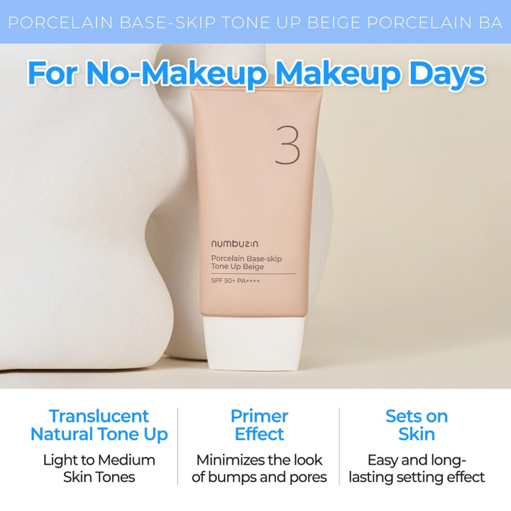 Numbuzin No.3 Porcelain Base-skip Tone Up Beige 50ml what it deos