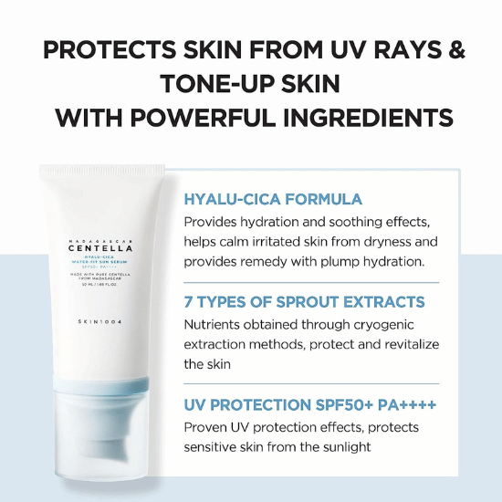 SKIN1004 Madagascar Centella Hyalu-Cica Water-Fit Sun Serum SPF50+ PA++++ 50ml ingredients