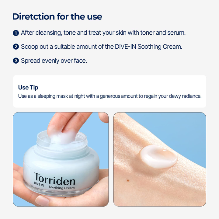 Torriden DIVE-IN Low Molecular Hyaluronic Acid Soothing Cream 100ml how to use