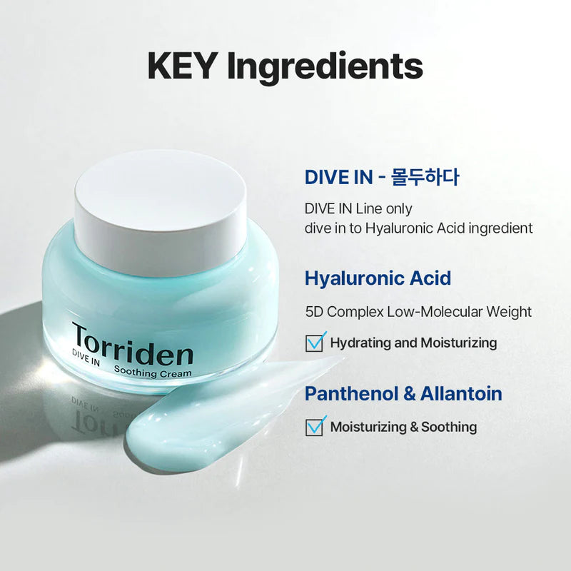 Torriden DIVE-IN Low Molecular Hyaluronic Acid Soothing Cream 100ml ingredients